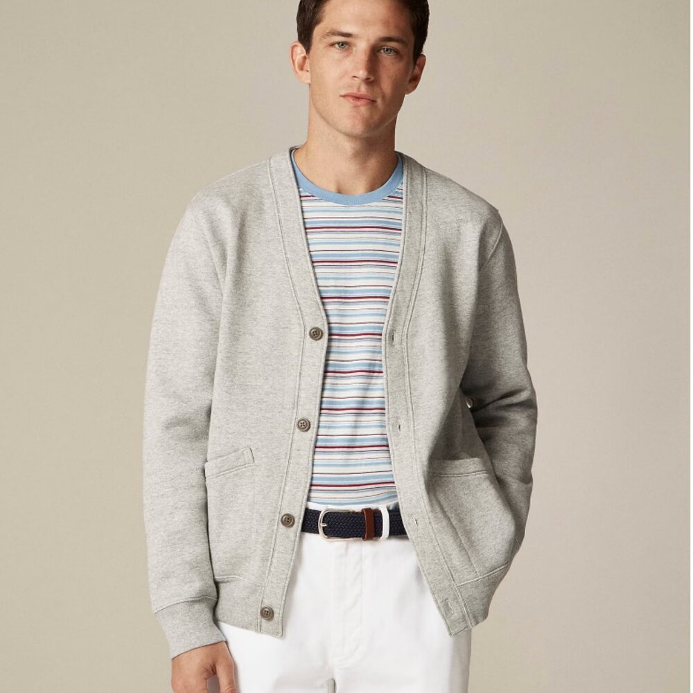 J.Crew 14oz Heritage Fleece Cardigan Sweatshirt XL Heather Gray